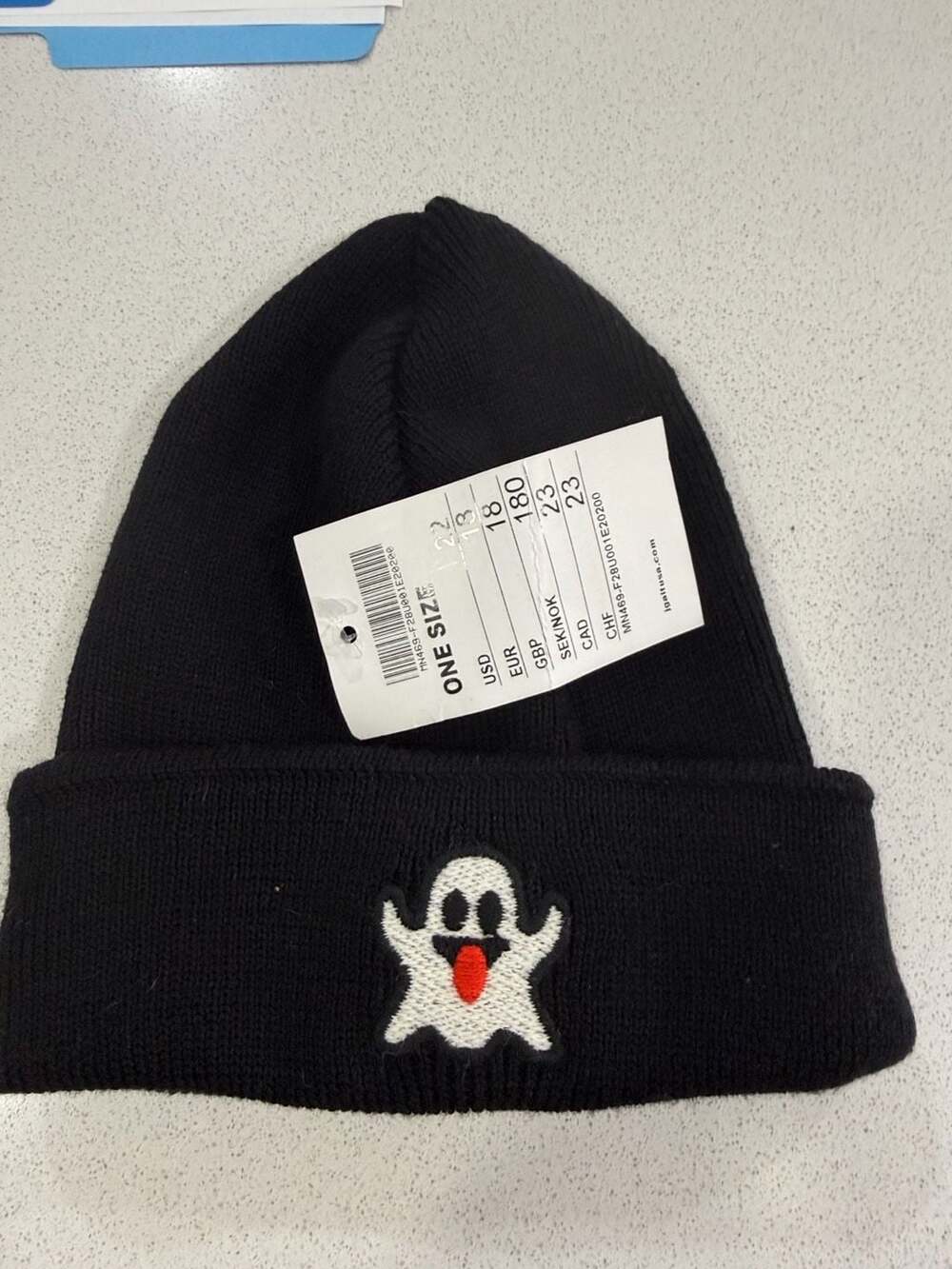 John Galt Brandy Melville Embroidered Ghost Beanie